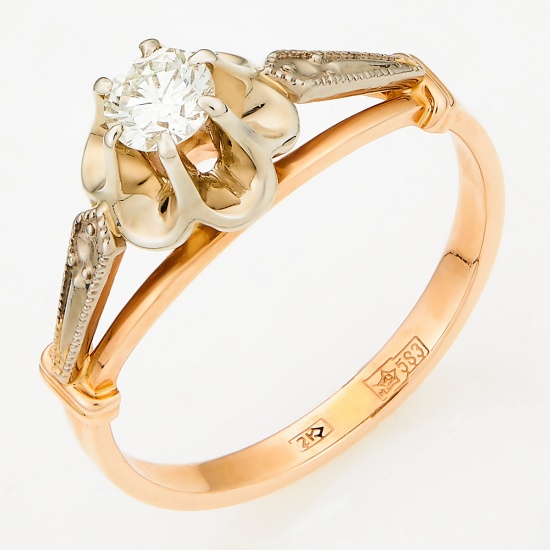 Кольцо из комбинированного золота 583 пробы c 1 бриллиантом, Л33067753 за 63315