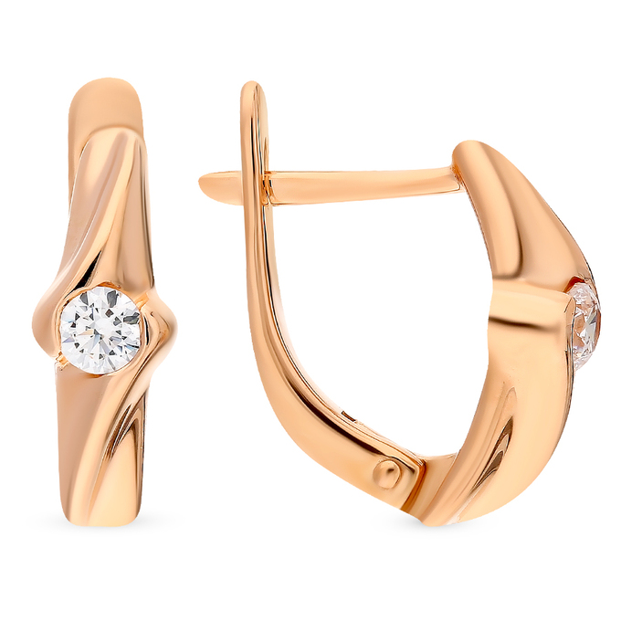 Серьги из красного золота 585 пробы c фианитами