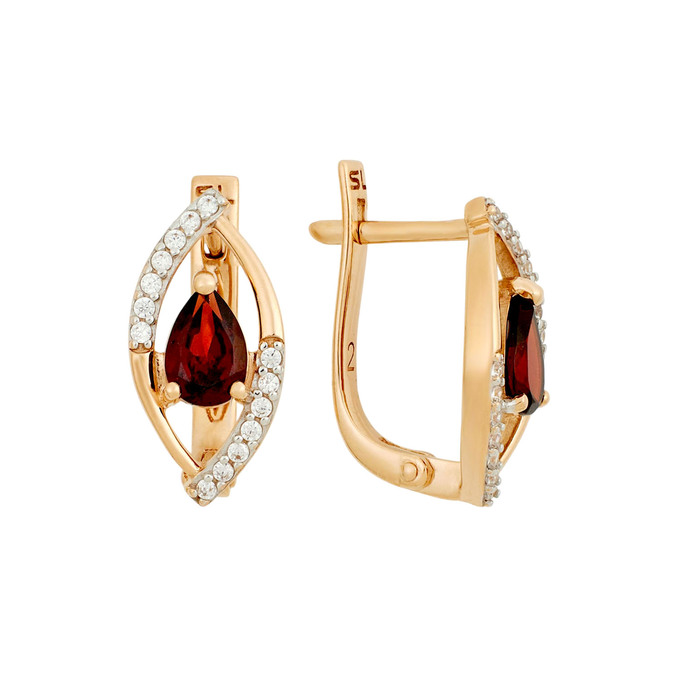 Серьги из золота 585 пробы с гранатами и фианитами, Л 6602 9021 за 27400