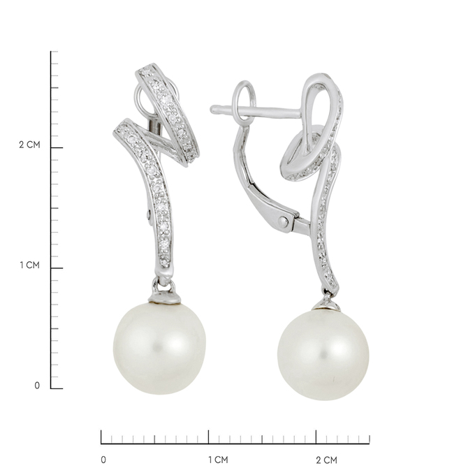 Серьги из золота 585 пробы c бриллиантами и культивированным жемчугом