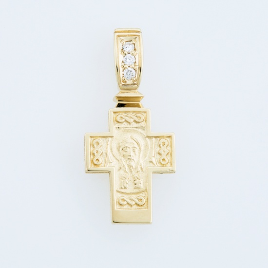 Крестик из желтого золота 585 пробы c 3 бриллиантами