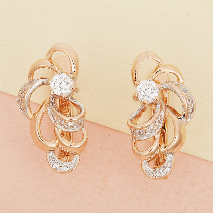 Серьги из красного золота 585 пробы c фианитами