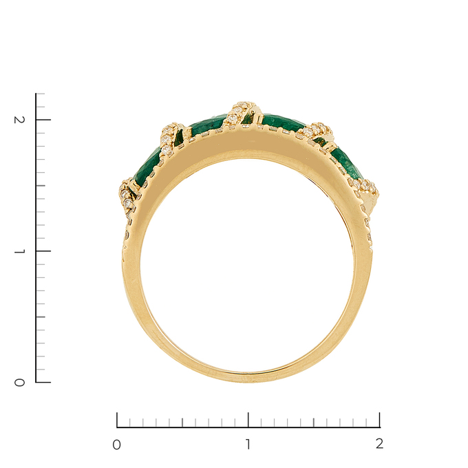 Кольцо из желтого золота 585 пробы c 89 бриллиантами и 4 изумрудами, Л 0408 0096 за 165000