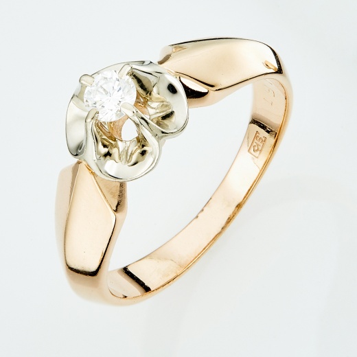 Кольцо из комбинированного золота 583 пробы c 1 бриллиантом Л12071595 фото 1