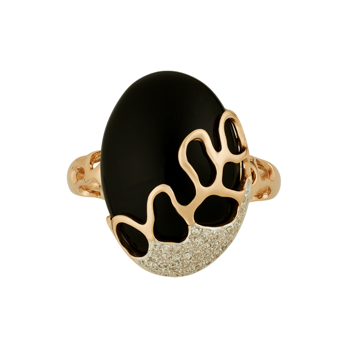 Кольцо из золота 585 пробы c бриллиантами и ониксом