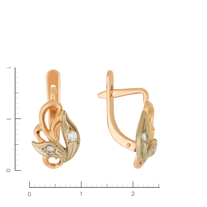 Серьги из комбинированного золота 585 пробы c 4 бриллиантами, Л 5804 3900 за 30730