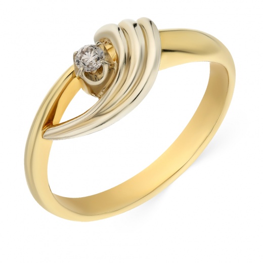 Кольцо из комбинированного золота 585 пробы c 1 бриллиантом, 019401 за 14 000 ₽