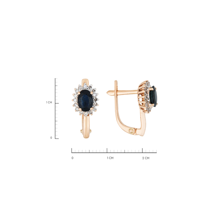 Серьги из золота 585 пробы c 2 сапфирами и 32 бриллиантами