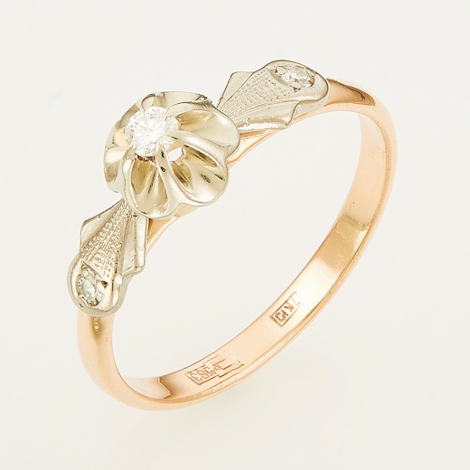 Кольцо из комбинированного золота 583 пробы c 3 бриллиантами Л45051002 фото 1