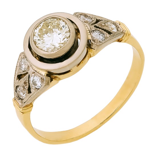 Кольцо из комбинированного золота 750 пробы c 7 бриллиантами, Л24128770 за 126000