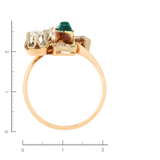 Кольцо из комбинированного золота 585 пробы c 11 бриллиантами и 1 синт. изумрудом, Л 2809 5147 за 124250