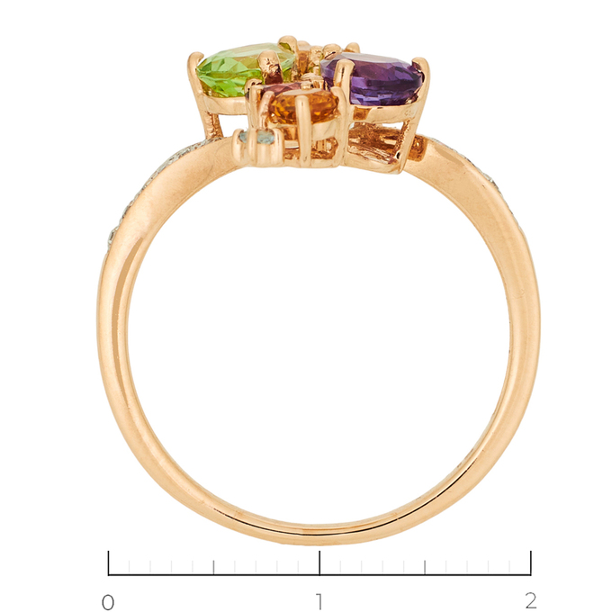 Кольцо из красного золота 585 пробы c 11 бриллиантами и 2 аметистами и 3 топазами и 2 цитринами и 2 гранатами и 1 хризолитом, Л 3308 9815 за 19950
