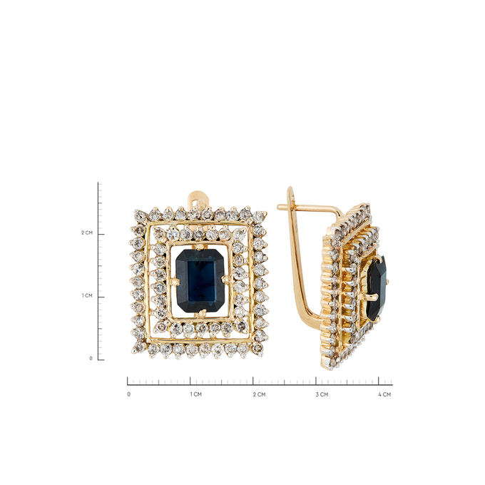 Серьги из золота 585 пробы c 2 сапфирами и 128 бриллиантами, Л 2010 6695 за 229000