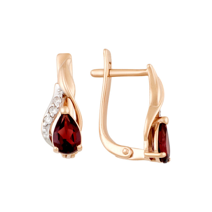 Серьги из золота 585 пробы с гранатами и бриллиантами, Ц О007 5219 за 29400