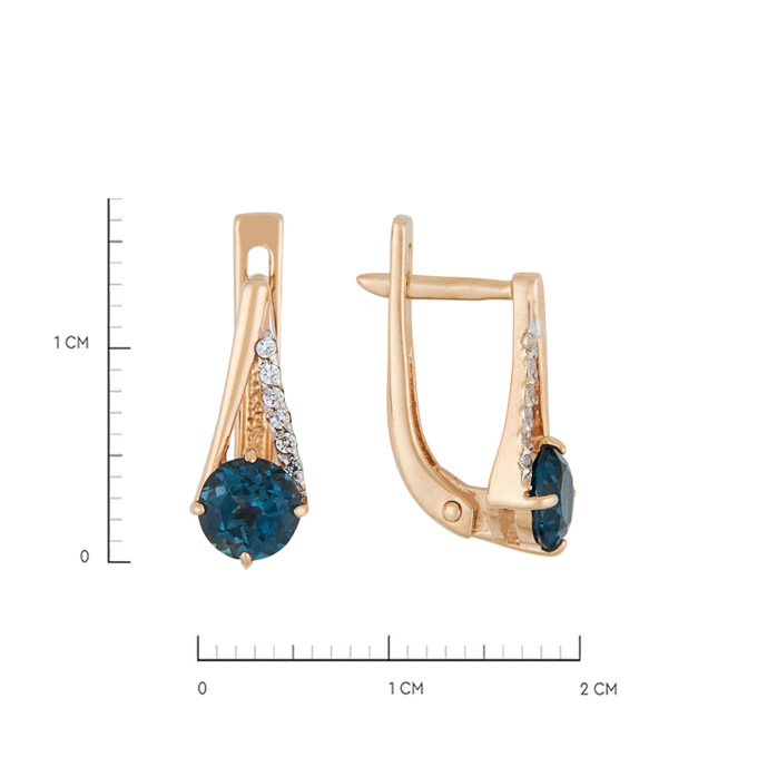 Серьги из золота 585 пробы c топазами Лондон и фианитами, Л 4710 1302 за 20480