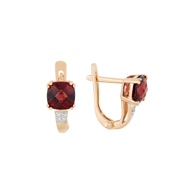 Серьги из золота 585 пробы c бриллиантами и гранатами, Л 4507 8083 за 27600