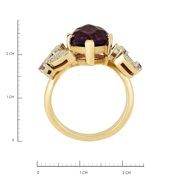 Кольцо из золота 585 пробы c аметистом, бриллиантами и синтетическими камнями, Л 2412 2177 за 82900