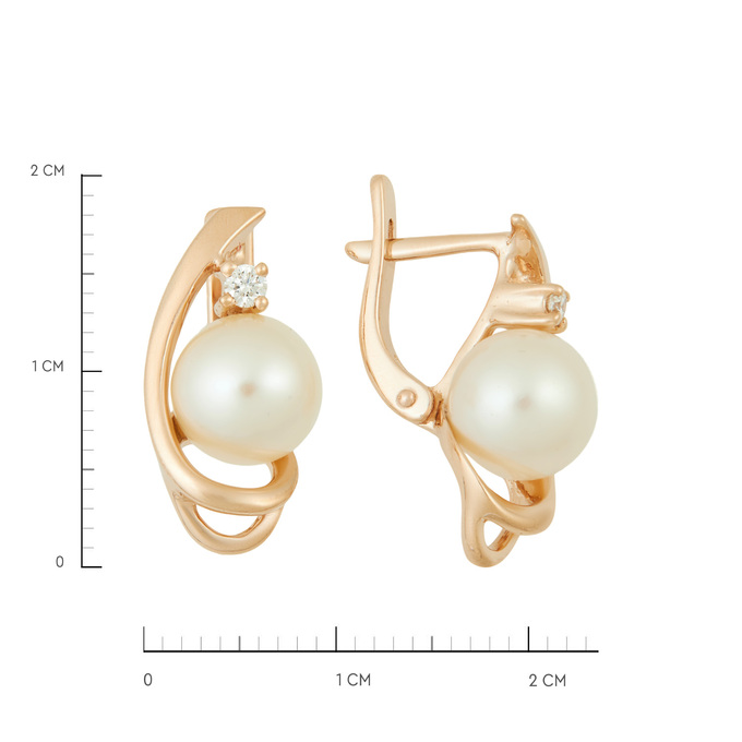 Серьги из золота 585 пробы c бриллиантами и культивированным жемчугом, Ц О007 2635 за 55800