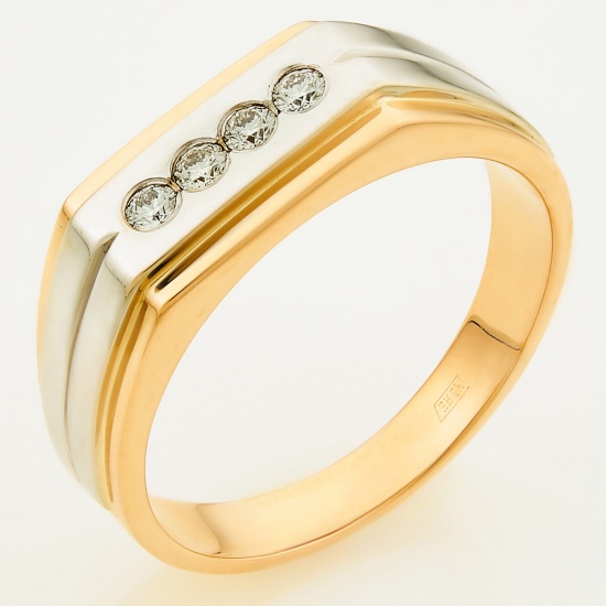 Кольцо печатка из комбинированного золота 585 пробы c 4 бриллиантами, Л20100371 за 46 500 ₽