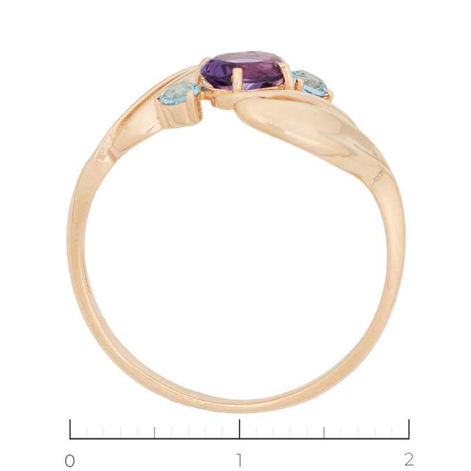 Кольцо из золота 585 пробы c 1 аметистом и 2 топазами