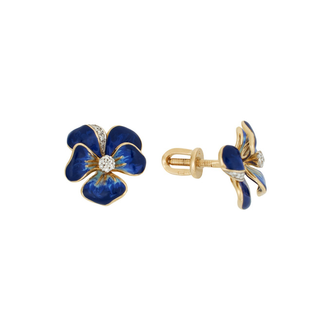 Серьги из золота 585 пробы с бриллиантами и эмалью, Л 4709 7641 за 28000