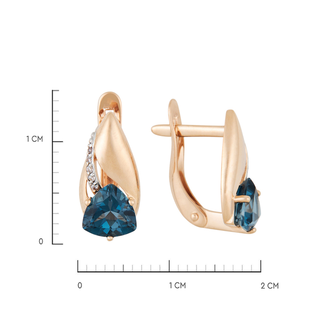 Серьги из золота 585 пробы c топазами Лондон и фианитами, Л 2912 8895 за 23440