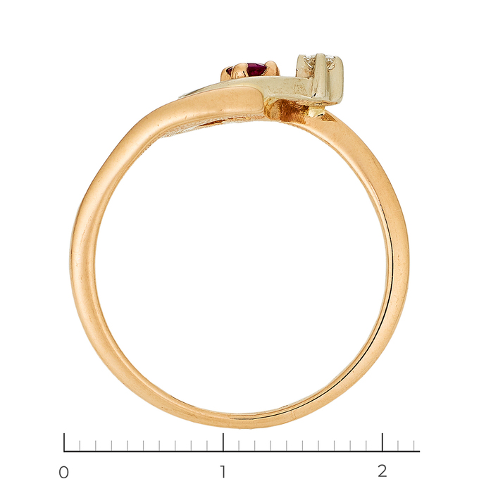 Кольцо из красного золота 585 пробы c 1 бриллиантом и 1 рубином, Л 5103 7924 за 23800