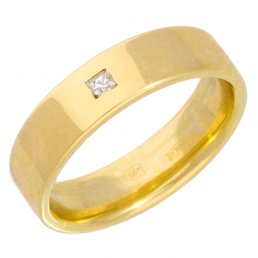 Кольцо обручальное из желтого золота 585 пробы c 1 бриллиантом 004123 фото 1