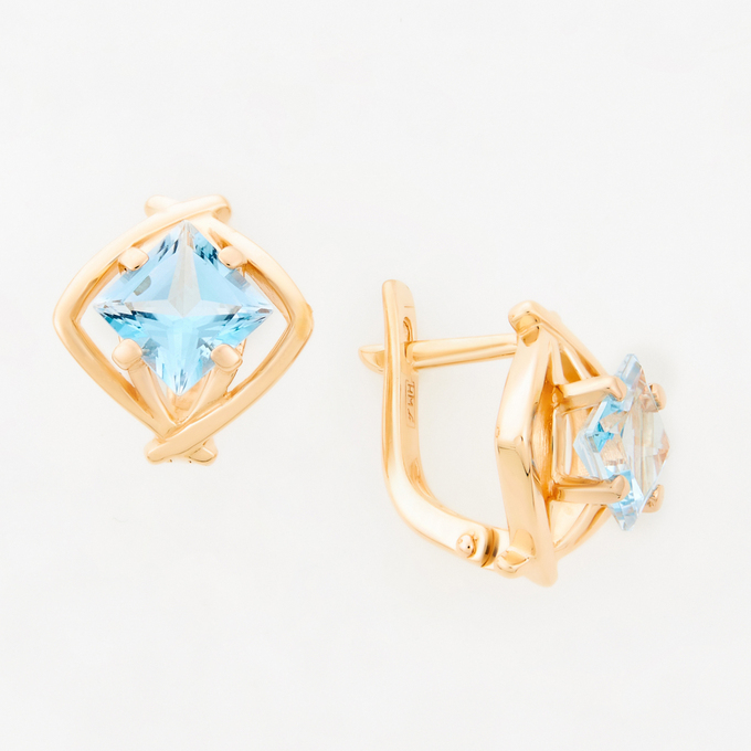 Серьги из красного золота 585 пробы c 2 топазами