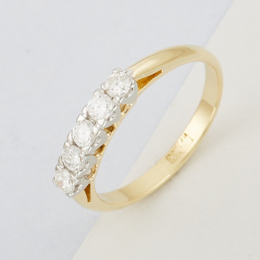 Кольцо из желтого золота 750 пробы c 5 бриллиантами Л09089193 фото 1