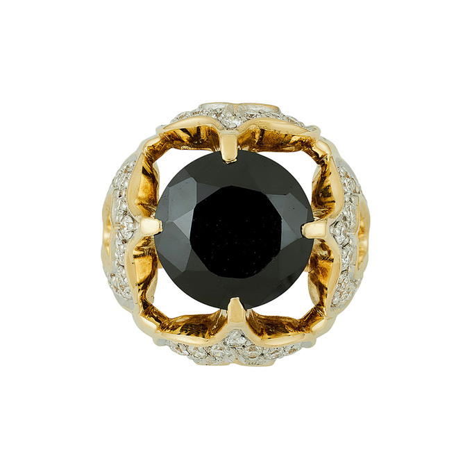 Кольцо из золота 750 пробы c бриллиантами и синтетическим камнем