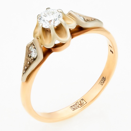 Кольцо из комбинированного золота 585 пробы c 3 бриллиантами, Л24120084 за 73000