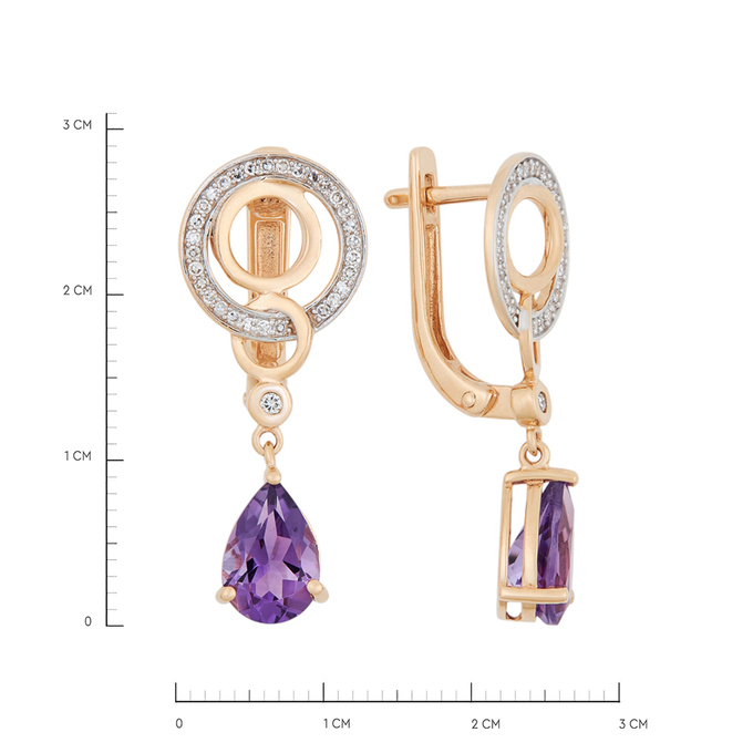 Серьги из золота 585 пробы c аметистами и бриллиантами, К 0000 4150 за 70400
