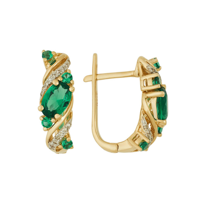 Серьги из золота 585 пробы c бриллиантами и синтетическими камнями