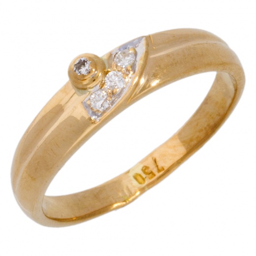 Кольцо обручальное из желтого золота 750 пробы c 4 бриллиантами 007081 фото 1