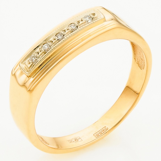 Кольцо печатка из комбинированного золота 585 пробы c 5 бриллиантами, Л25077228 за 27 900 ₽