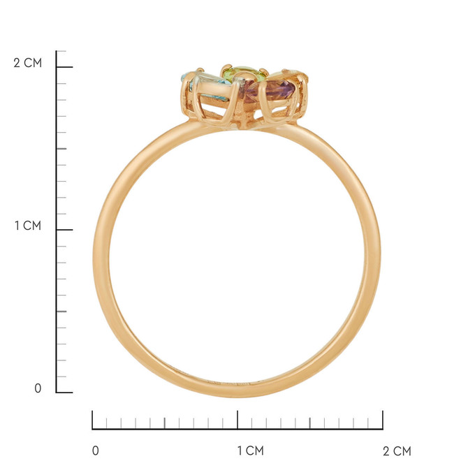 Кольцо из золота 585 пробы c топазом, аметистом, цитрином, хризолитом и бриллиантами
