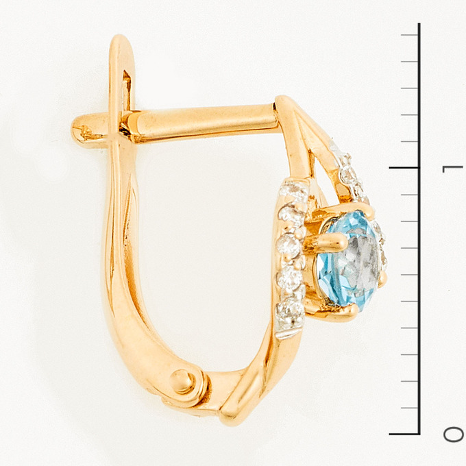 Серьги из красного золота 585 пробы c фианитами и 2 топазами