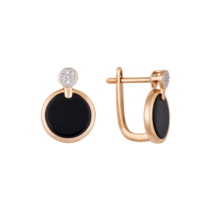 Серьги из золота 585 пробы с бриллиантами и ониксами, Л 4107 9509 за 40000