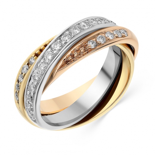 Кольцо из комбинированного золота 585 пробы c 25 бриллиантами