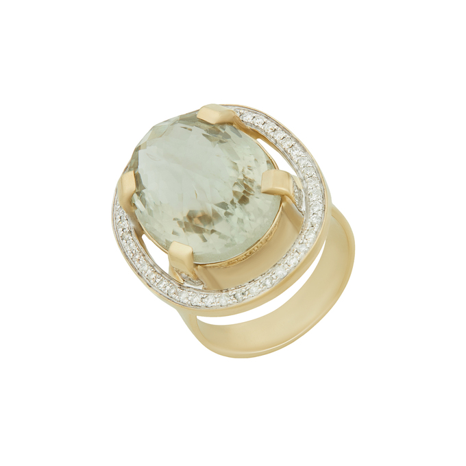 Кольцо из золота 585 пробы c празиолитом и бриллиантами