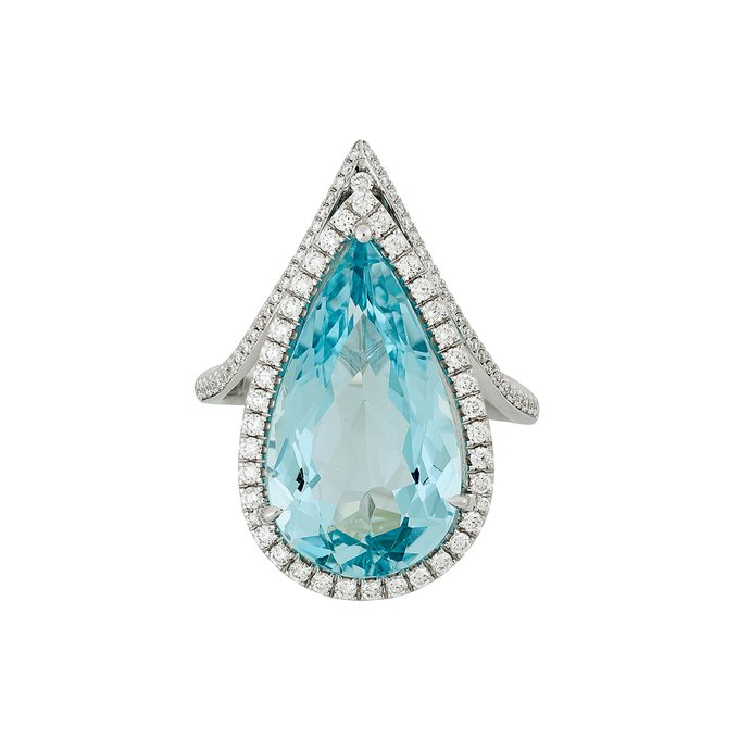 Кольцо из золота 750 пробы c аквамарином и бриллиантами, Л 2509 1021 за 280000