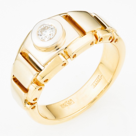 Кольцо печатка из комбинированного золота 750 пробы c 1 бриллиантом, Л23135763 за 120 750 ₽
