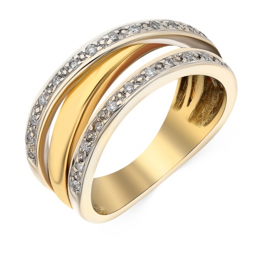 Кольцо из комбинированного золота 750 пробы c 24 бриллиантами и 2 упр. огр. бриллиантами 049146 фото 1