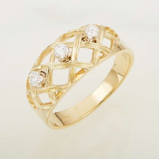 Кольцо из желтого золота 750 пробы c 3 бриллиантами 060529 фото 1