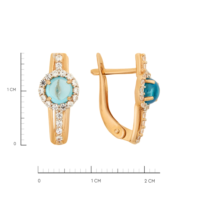 Серьги из золота 585 пробы c фианитами и синтетическими камнями