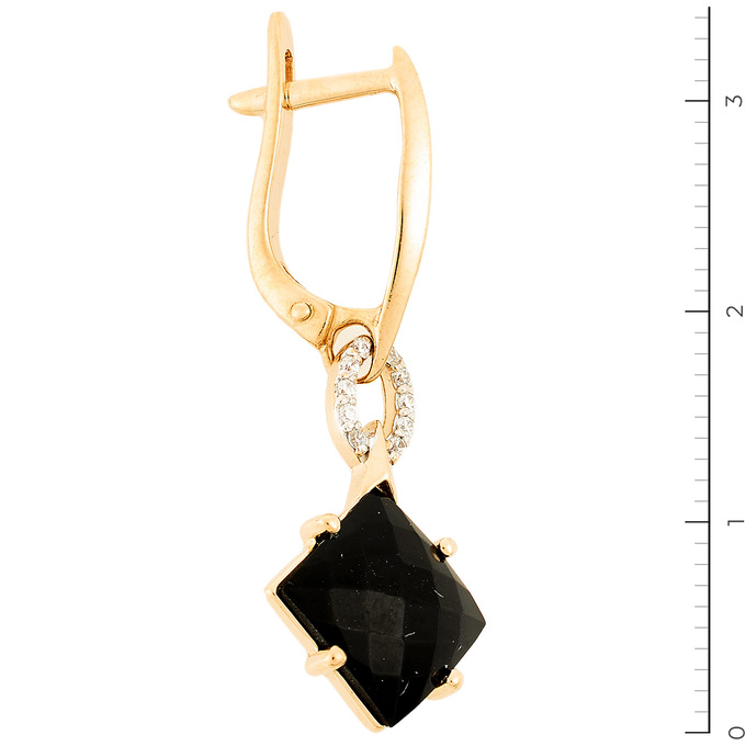 Серьги из красного золота 585 пробы c 2 камнями синтетическими и фианитами