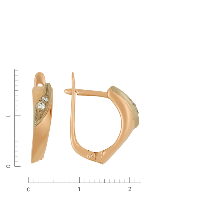 Серьги из комбинированного золота 585 пробы c 4 бриллиантами, Л 2809 4228 за 35630