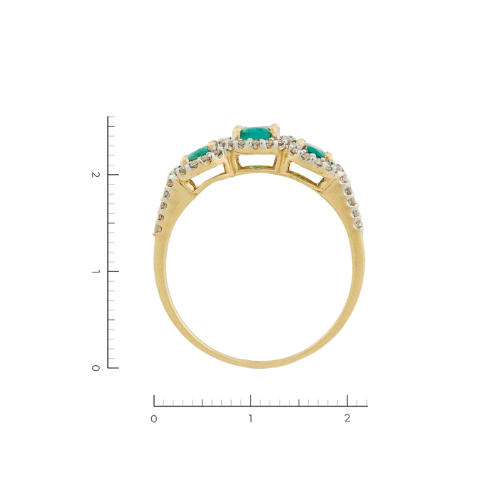Кольцо из золота 750 пробы c 3 изумрудами и 64 бриллиантами, Ц О005 5406 за 84500
