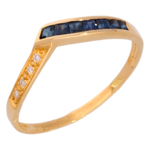 Кольцо из желтого золота 750 пробы c 4 бриллиантами и 7 сапфирами Л36025323 фото 1